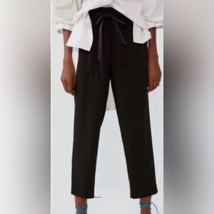 Zara Paperbag Waist Pull on Pants Ribbon Tie Size XS New